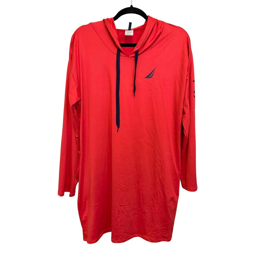 Nautica Jersey Hoodie Jacket Men Large Red Athleisure Sporty Training Loungewear